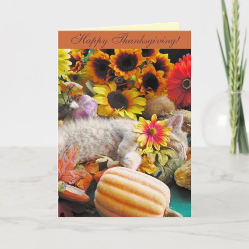 Ginger Kitten in Fall Autumn Harvest Thanksgiving Holiday Card