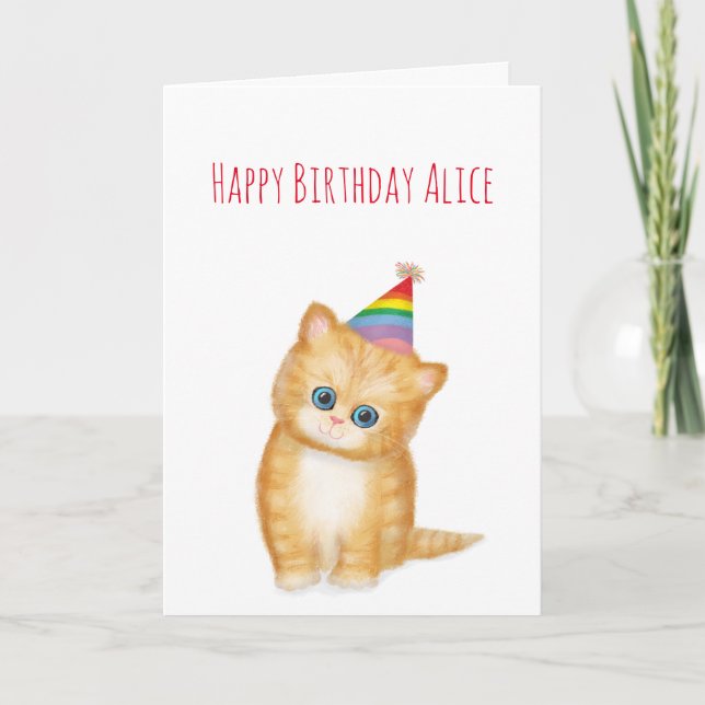 Ginger kitten personalized birthday card (Front)