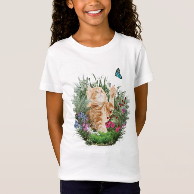 Ginger kitten playing with a butterfly T-Shirt (Front)