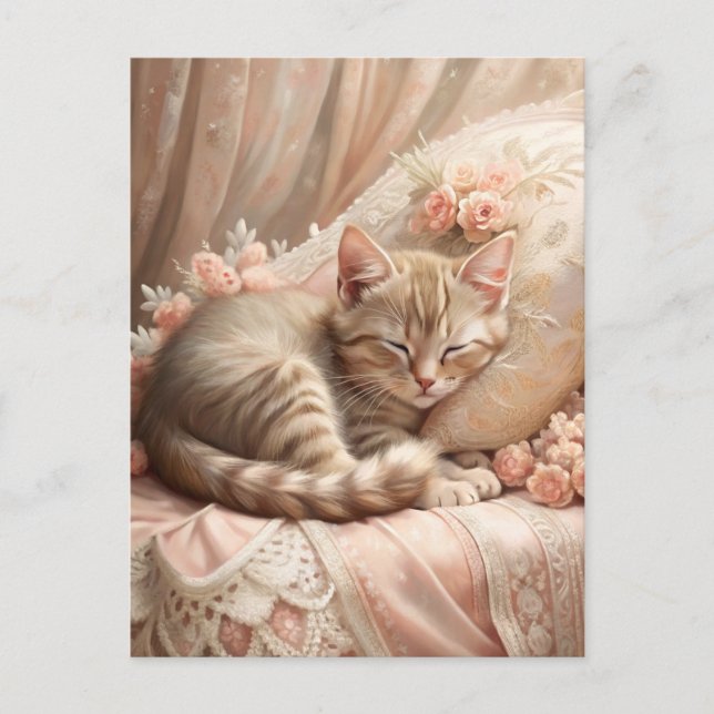 Ginger Kitten Sleeping (Shabby Chic) Postcard (Front)