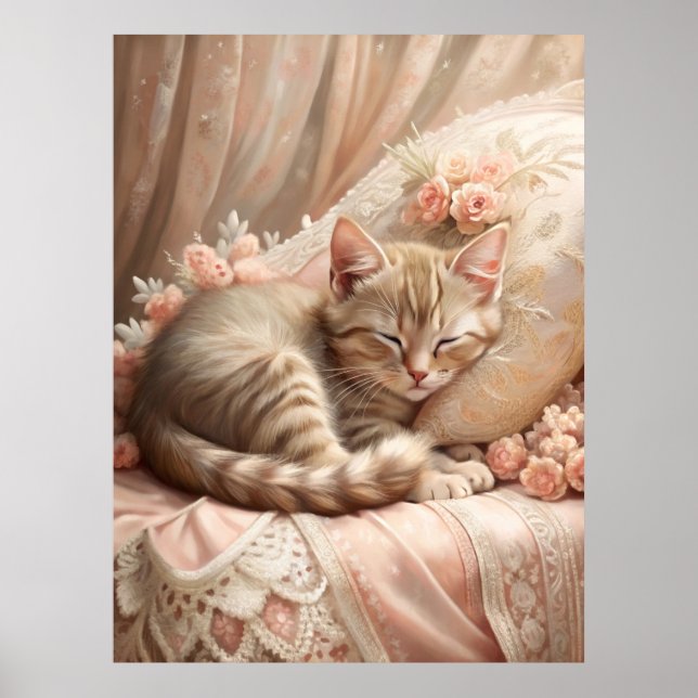 Ginger Kitten Sleeping (Shabby Chic) Poster (Front)