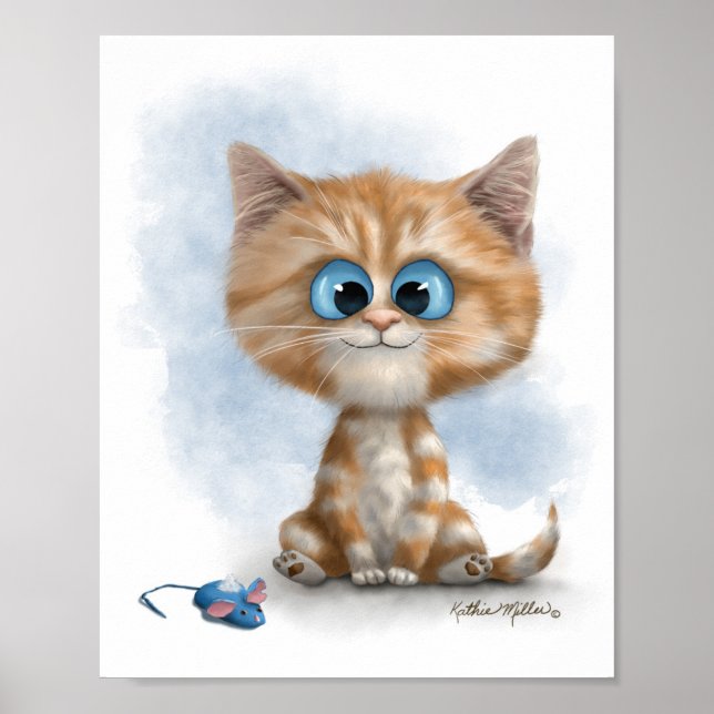 Ginger Kitten with Mouse Cartoon Poster (Front)