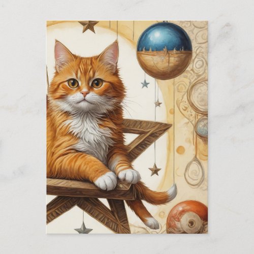 Ginger Kitty Christmas Postcard