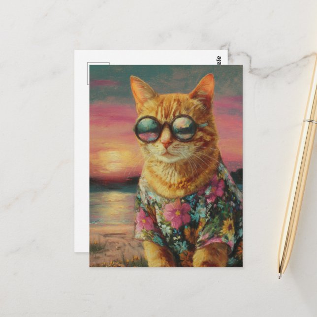 Ginger Kitty in Sunglasses Postcard (Front/Back In Situ)