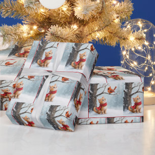 Ginger Kitty Watching a Cardinal Wrapping Paper