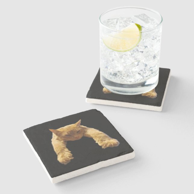 Ginger Lazy Cat, Stone Coaster (Side)
