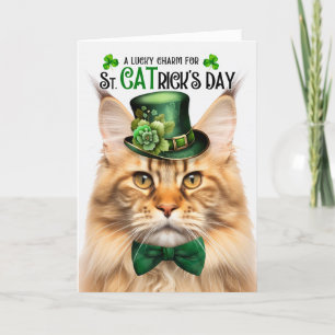 Ginger Maine Coon St CATrick's Day Lucky Charm Holiday Card