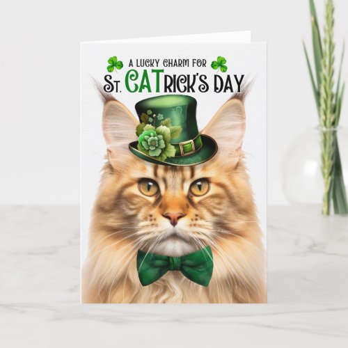 Ginger Maine Coon St CATricks Day Lucky Charm Holiday Card