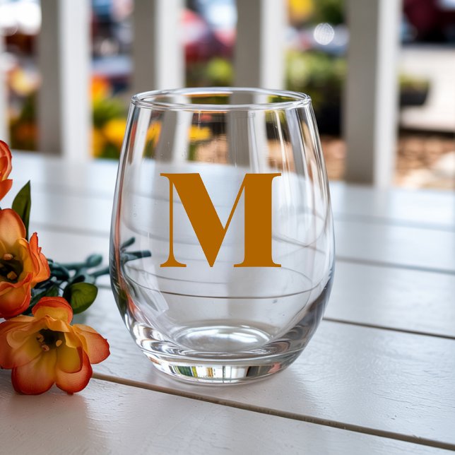 Ginger Modern Monogram Initial Letter Stemless Wine Glass (Creator Uploaded)