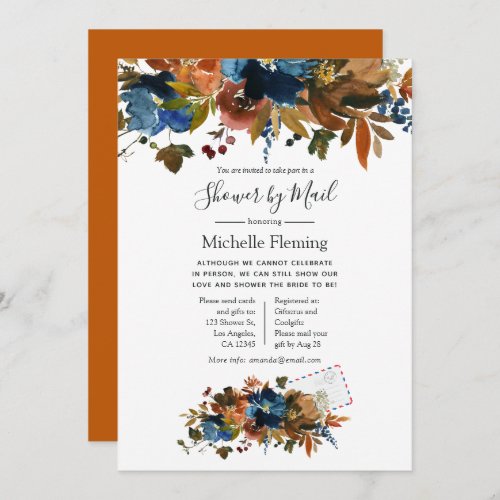 Ginger  Navy Floral Bridal or Baby Shower by Mail Invitation