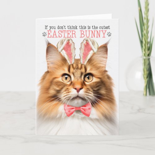 Ginger Norwegian Forest Cat Bunny Ears for Easter Holiday Card