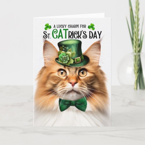Ginger Norwegian Forest Cat St CATricks Day Holiday Card