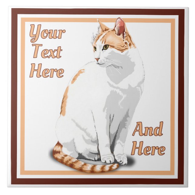 Ginger Orange and White Cat Personalized Ceramic Tile (Front)