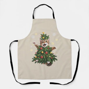 Ginger Orange Cat Christmas Tree Cute Xmas Apron