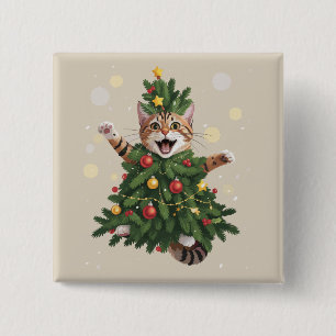 Ginger Orange Cat Christmas Tree Cute Xmas Button