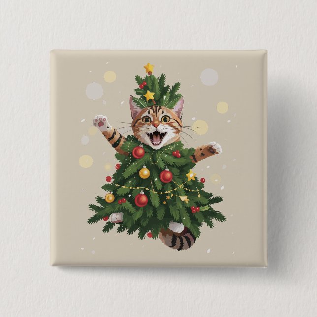 Ginger Orange Cat Christmas Tree Cute Xmas  Button (Front)