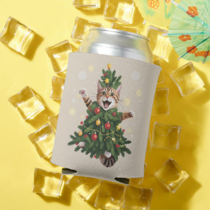 Ginger Orange Cat Christmas Tree Cute Xmas  Can Cooler