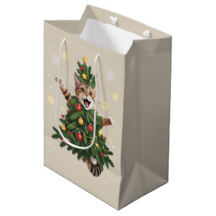 Ginger Orange Cat Christmas Tree Cute Xmas Medium Gift Bag