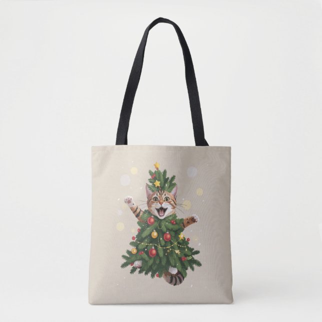Ginger Orange Cat Christmas Tree Cute Xmas  Tote Bag (Front)
