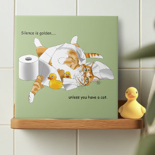 Ginger Orange Cat Funny Toilet Paper Green  Ceramic Tile