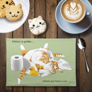 Ginger Orange Cat Funny Toilet Paper Green Cloth Placemat