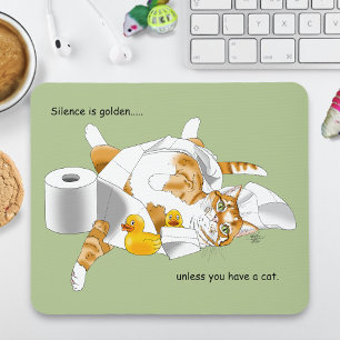 Ginger Orange Cat Funny Toilet Paper Green Mouse Pad