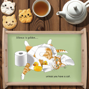 Ginger Orange Cat Funny Toilet Paper Green  Serving Tray