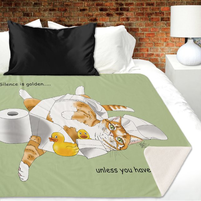 Ginger Orange Cat Funny Toilet Paper Sherpa Blanket (Creator Uploaded)