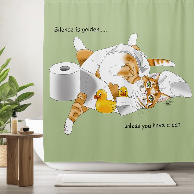 Ginger Orange Cat Funny Toilet Paper Shower Curtain (Creator Uploaded)