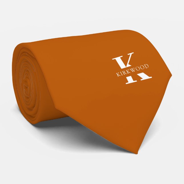 Ginger Orange Elegant Monogram + Name | One-Sided Neck Tie (Rolled)