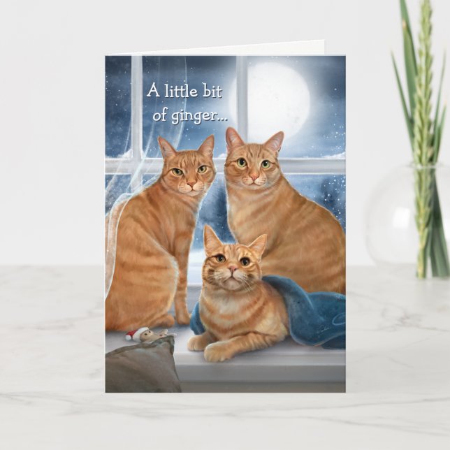Ginger Orange Tabby Cat Merry Christmas Holiday Card (Front)