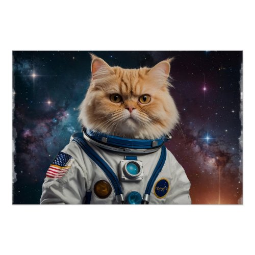 Ginger Persian Cat in Space Poster