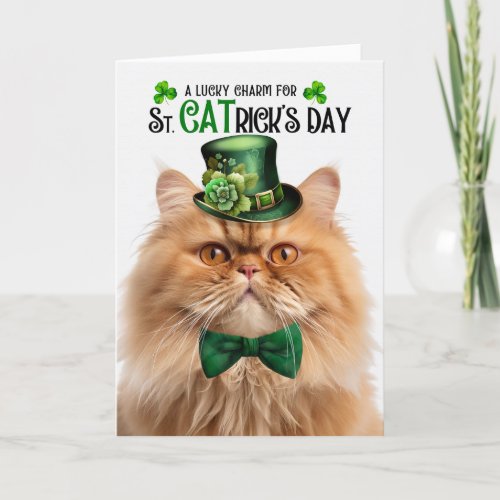 Ginger Persian Cat Lucky Charm St CATricks Day Holiday Card