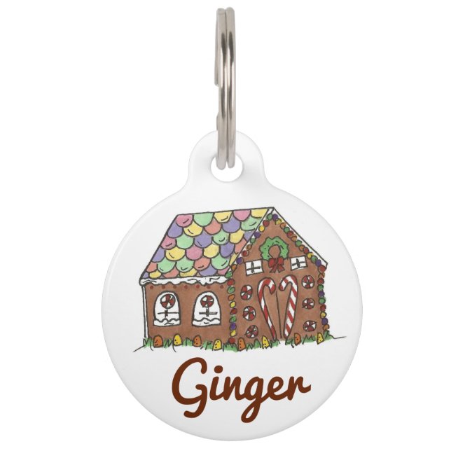 Ginger Personalized Gingerbread House Pet Dog Tag (Front)