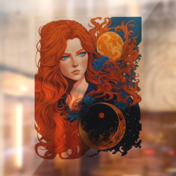 Ginger Redhead Blue Eye Golden Moon Goddess        Window Cling by Vintage_Bubb at Zazzle