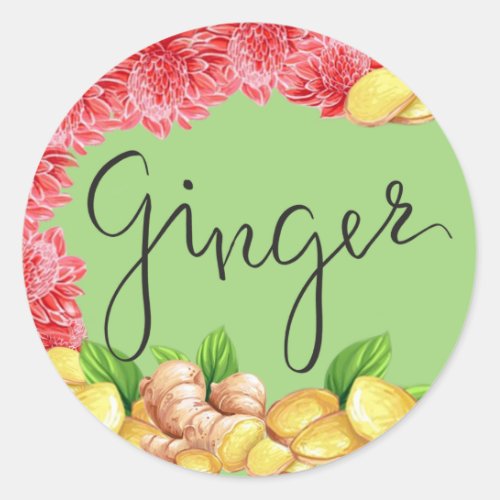 Ginger root with blossom classic round sticker