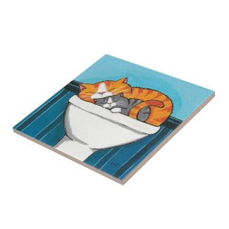 Ginger & Smokey | Sleeping Sink Cats Art Tile tile