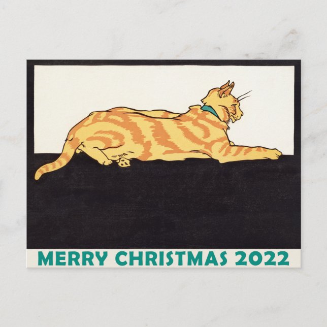 Ginger Striped Cat Xmas Tiger Year Postcard (Front)