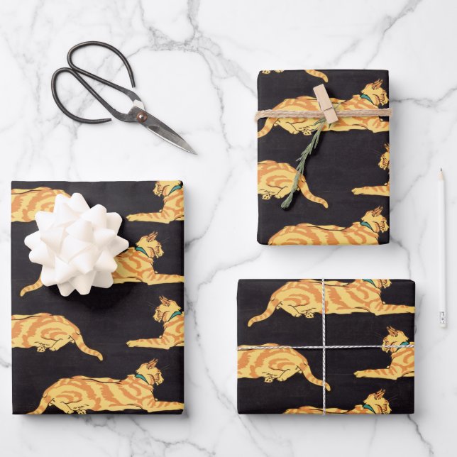 Ginger Striped Cats Pattern Wrapping Paper Sheets (Front)