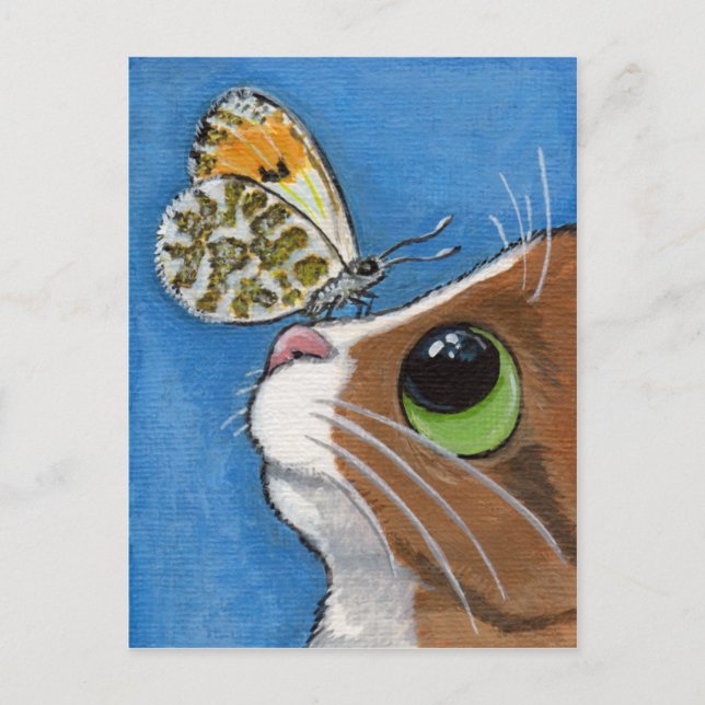 Ginger Tabby Cat and Butterfly Postcard (Front)
