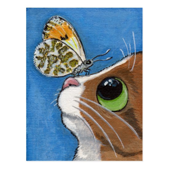 Ginger Tabby Cat and Butterfly Postcard