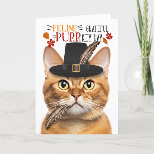 Ginger Tabby Cat Grateful for PURRkey Day Holiday Card