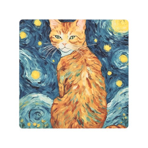 Ginger Tabby Cat in the Starry Night Metal Print