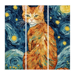 Ginger Tabby Cat in the Starry Night Triptych