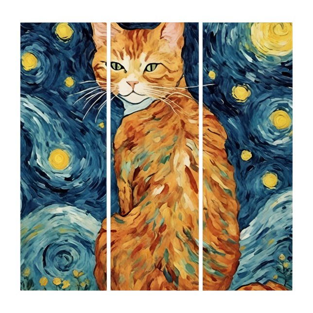 Ginger Tabby Cat in the Starry Night Triptych (Front)