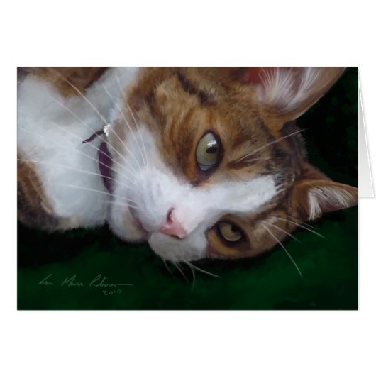 Ginger Tabby Cat on Green - Cat Art Blank Card (Front Horizontal)