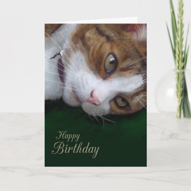 Ginger Tabby Cat Personalizable Happy Birthday Card (Front)