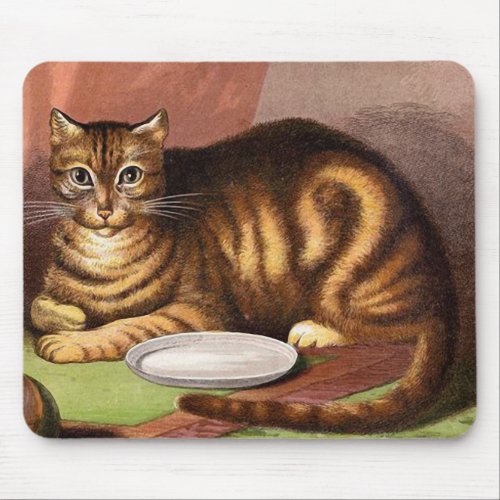 Ginger Tabby Cat Vintage Illustration Mouse Pad