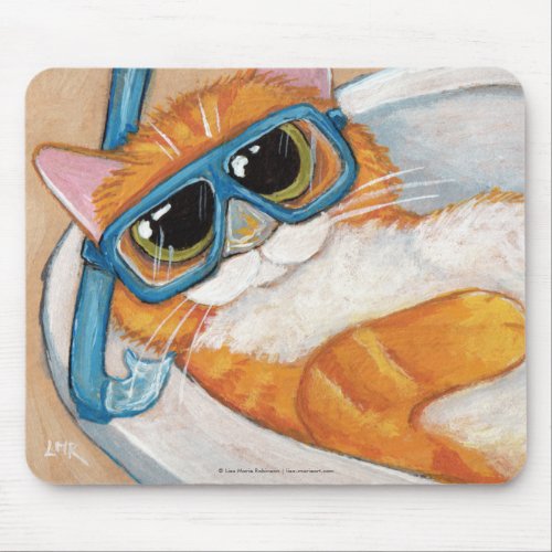 Ginger Tabby Cat with Snorkel Relaxing in a Sink Mouse Pad