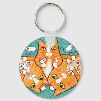 Ginger Tabby Cats With Toys Keychain